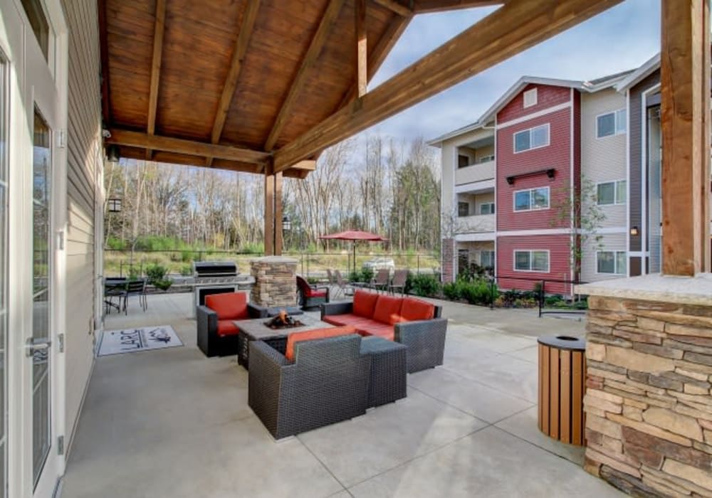 Large outdoor patio with comfortable seating at LARC at Olympia in Olympia, Washington