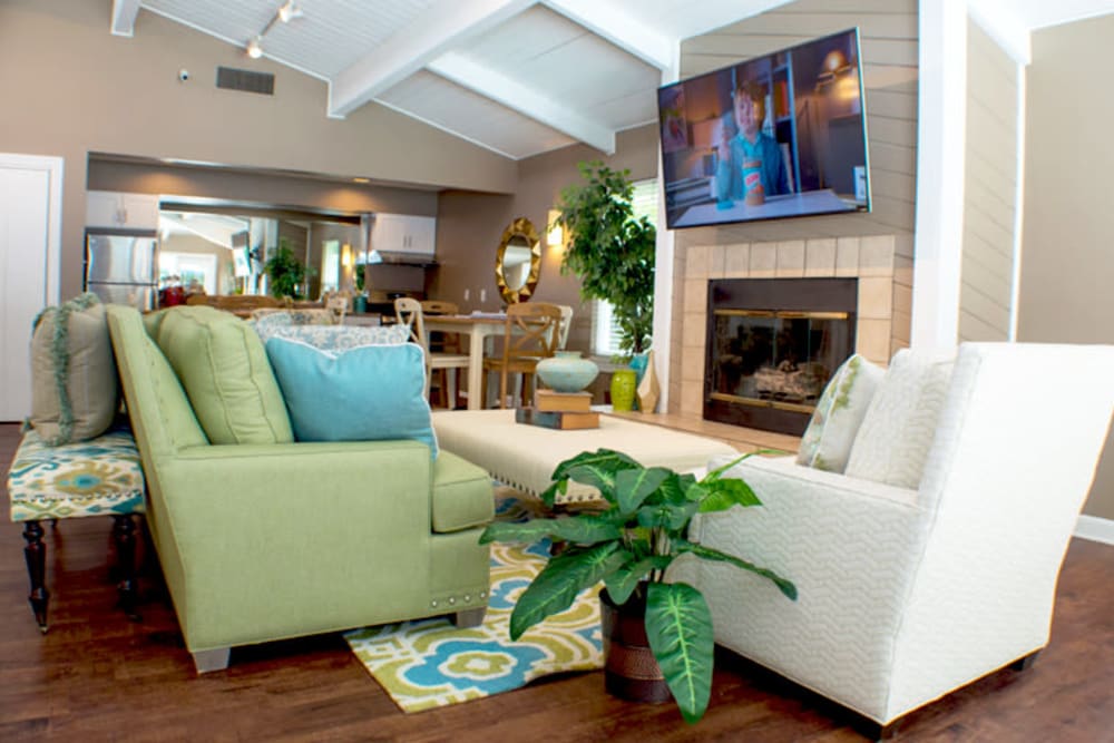 Community clubhouse with comfortable couches at Laurel Pines Apartments in Richmond, Virginia