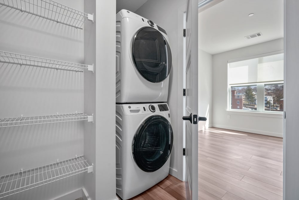 In unit washer and dryer at Anden in Weymouth, Massachusetts