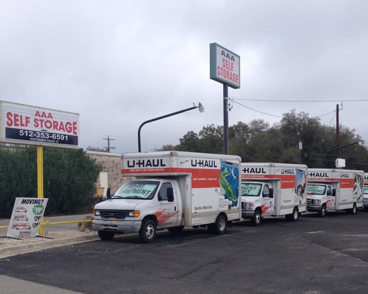 Moving truck rentals at Pack Rat Storage in Whitehouse, Texas
