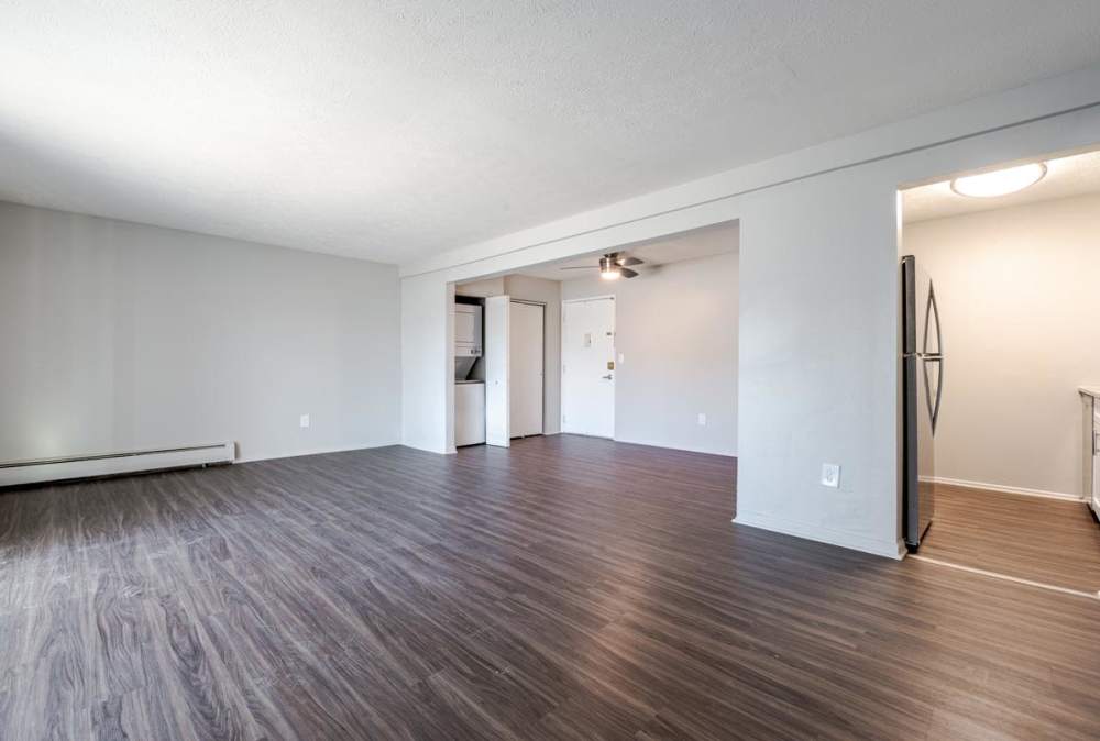 Renovated living room with vinyl plank flooring