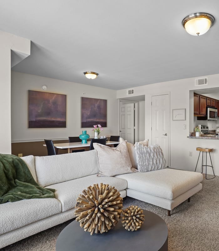 Carpeted living room at The Park on Westpointe in Yukon, Oklahoma