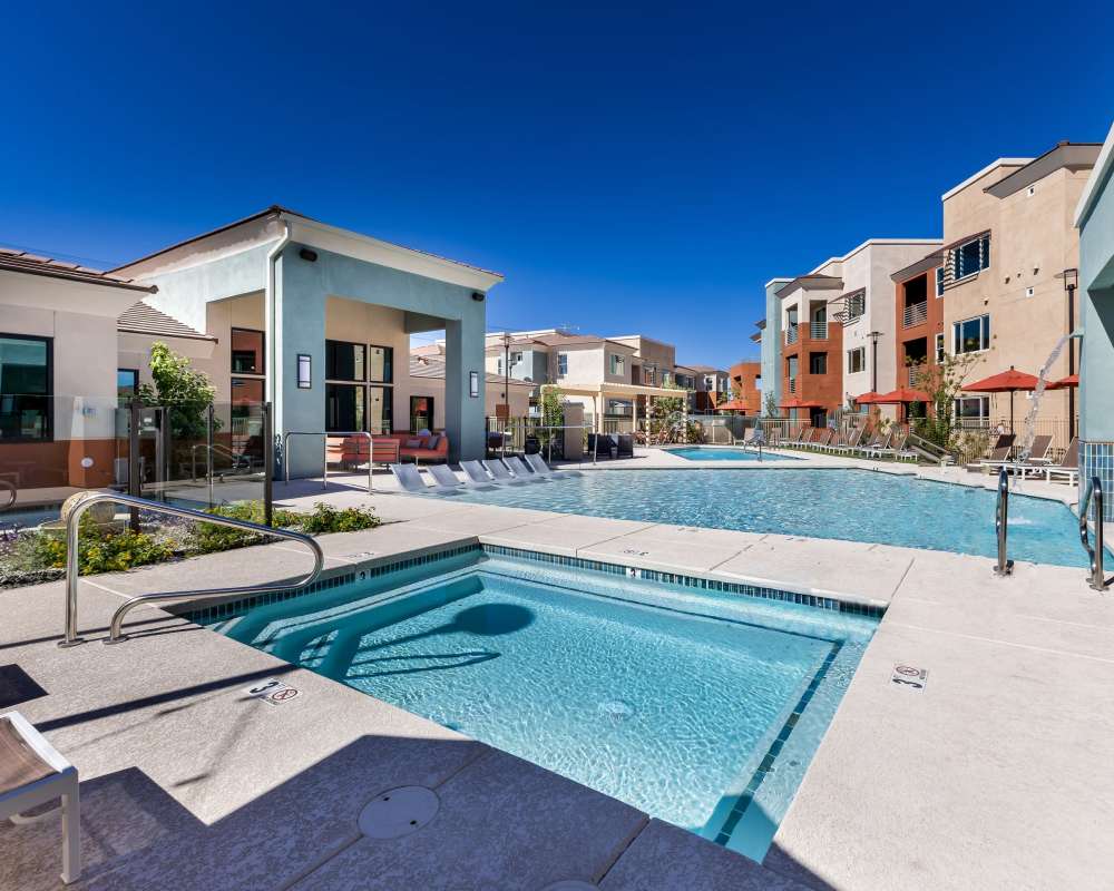 Shimmering pool on a sunny day at Sage Luxury Apartment Homes in Phoenix, Arizona