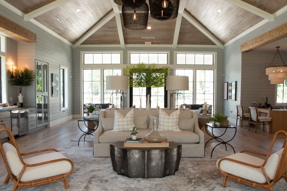 Beautiful clubhouse sitting area with a wine cooler and coffee bar at Santa Rosa Beach, Florida