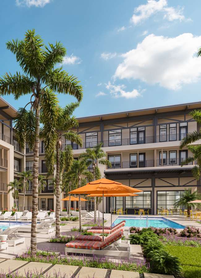 Render of our swimming pool at Corner on Main in Jacksonville, Florida