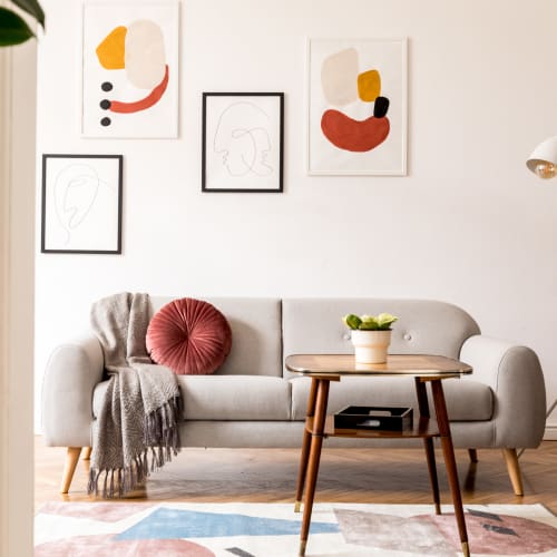 A furnished living room at Adobe Flats I in Twentynine Palms, California