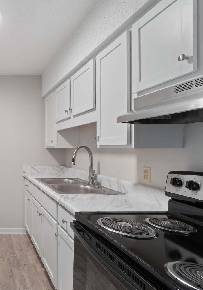 Kitchen with sink and appliances at Belmont Gardens in Pensacola, Florida