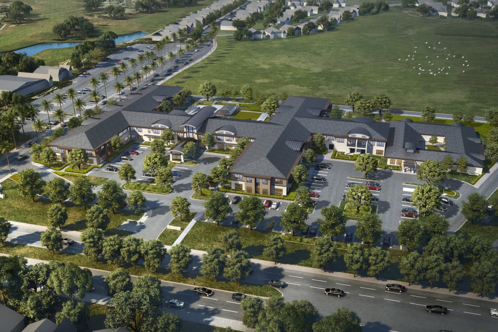 Aerial view of Merrill Gardens at Brentwood in Brentwood, California