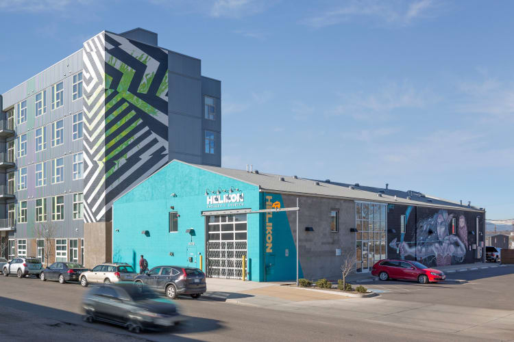 Modern funky exterior at RiDE at RiNo in Denver, Colorado