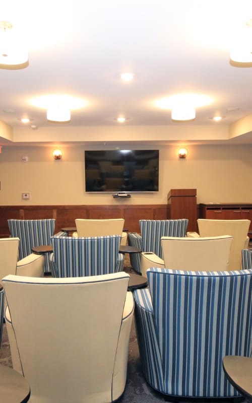 Movie room with seating at The Pillars of Mankato in Mankato, Minnesota