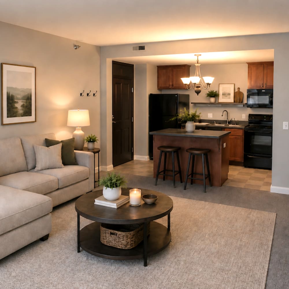 Large windows allowing natural light in livingroom at Stockbridge Apartments in Des Moines, Iowa