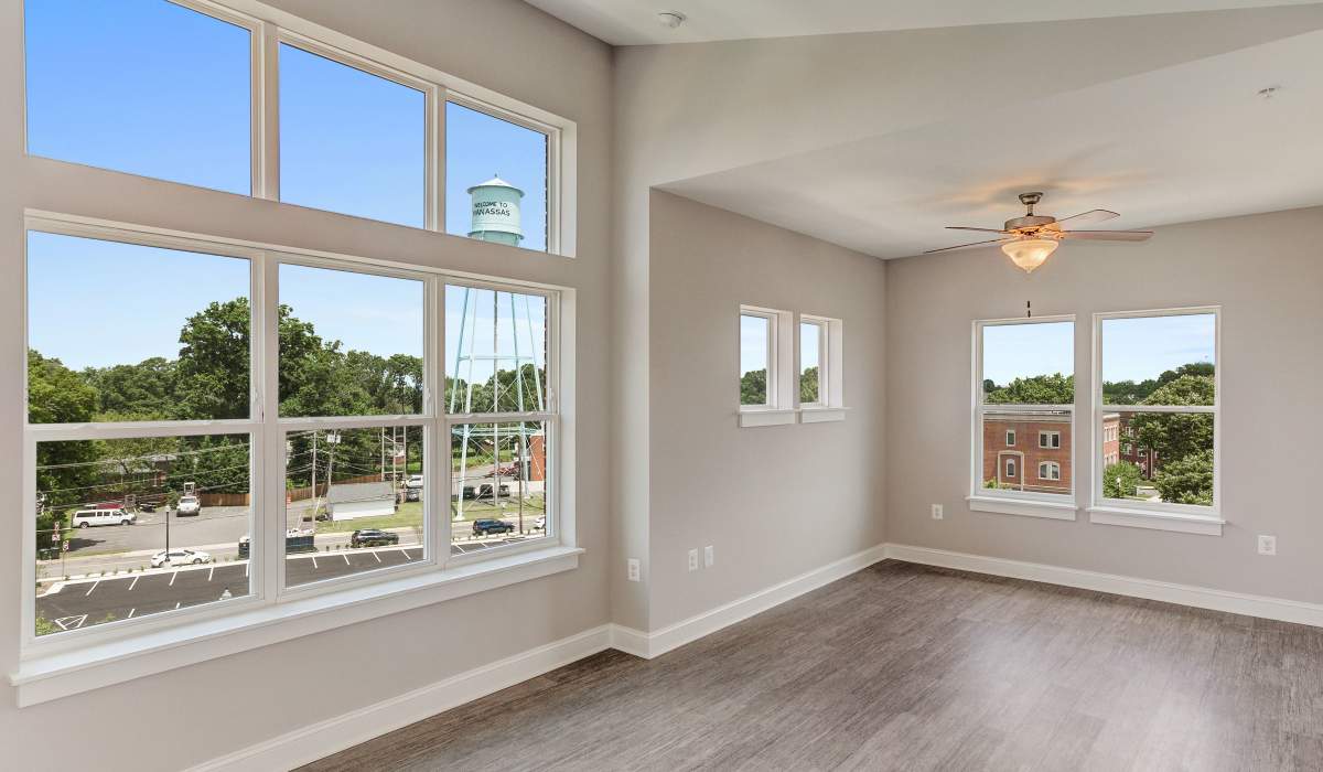 Bright large windows at Messenger Place, Manassas, Virginia