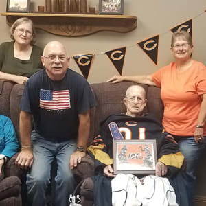 Resident Lorenz at a football party for his dare to dream event at Arlington Place Oelwein in Oelwein, Iowa.