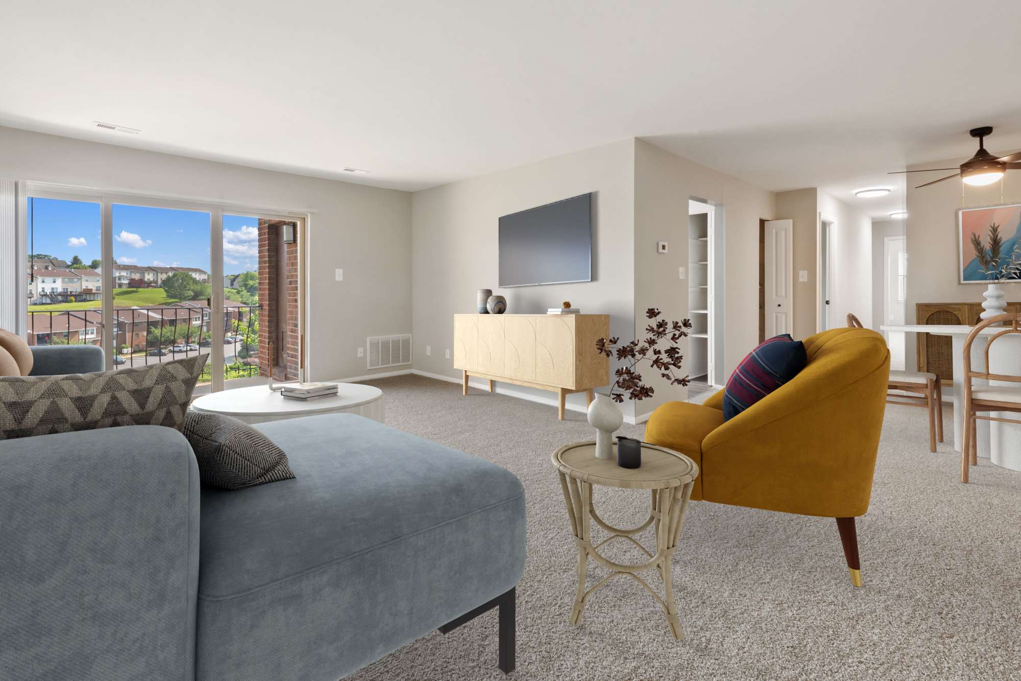Renovated Kitchen, Dining, and living room at Greenspring in York, Pennsylvania