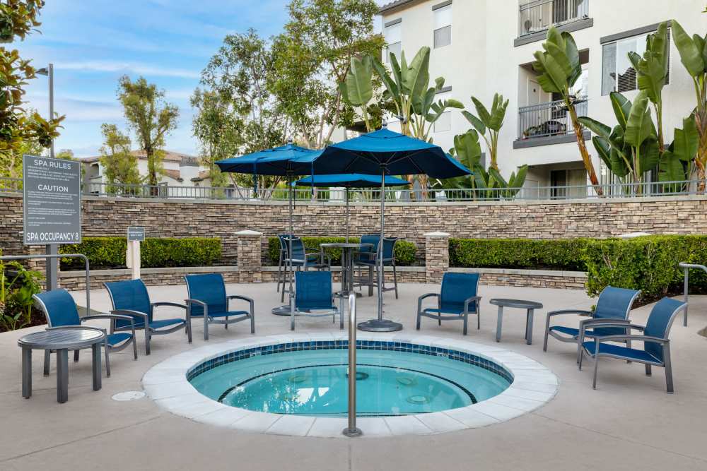Spa and lounge seating at Alize at Aliso Viejo Apartment Homes in Aliso Viejo, California
