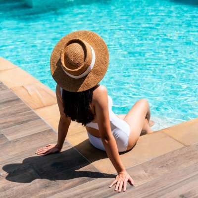  A resident sits poolside at Brook Valley Apartment Homes, Douglasville, Georgia