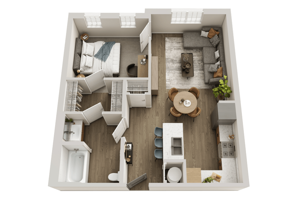 1 BR apartment floor plan at Springhouse Square in Charlotte, North Carolina