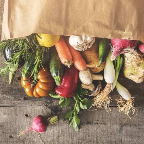 Vegetables on a table in a nearby market at Plainsview Greene in Tellico Plains, Tennessee