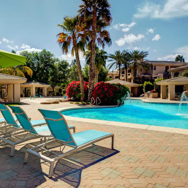Beautiful lounge seats next to the pool at Ascend at Kierland in Scottsdale, Arizona