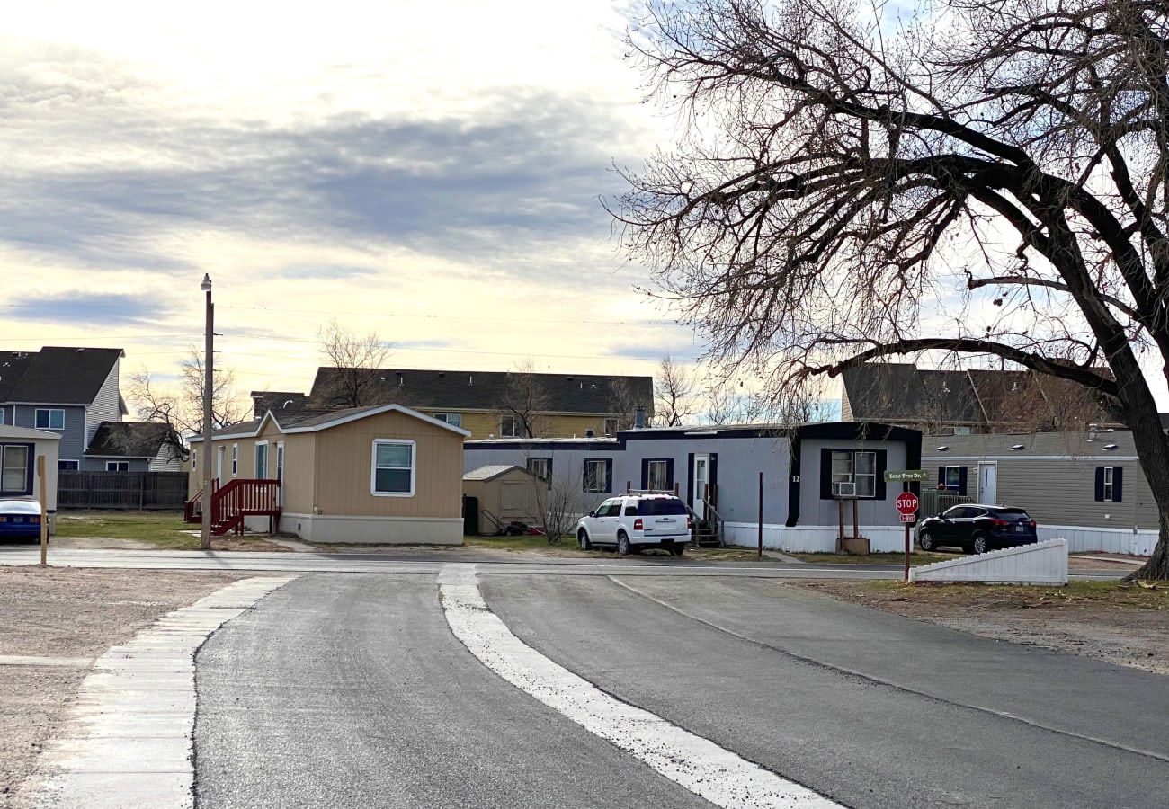 Street view of the cute neighborhood at Lone Tree Village in Douglas, Wyoming