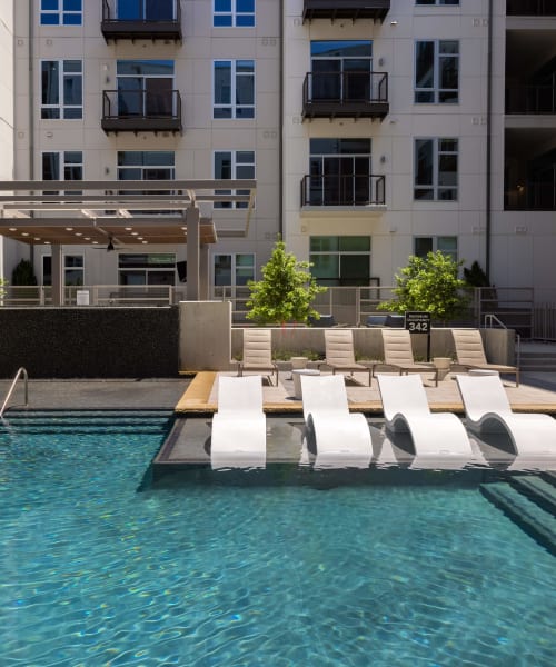 View of the on-site pool at Instrata at Legacy West in Plano, Texas