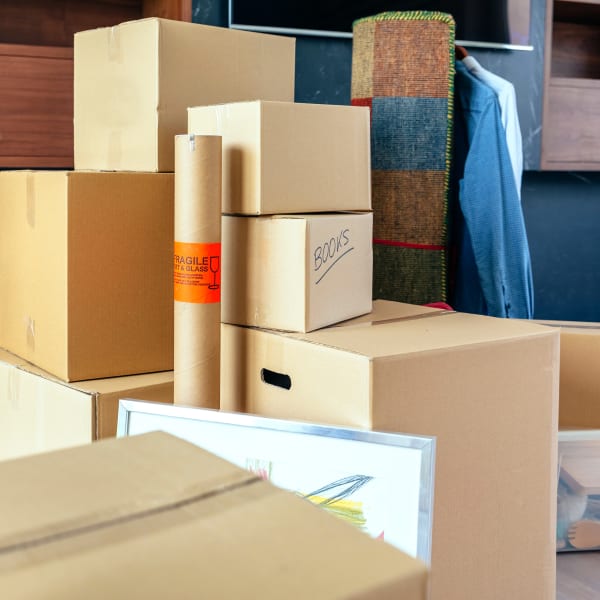 Boxes ready to be stored at StayLock Storage in Coloma, Michigan
