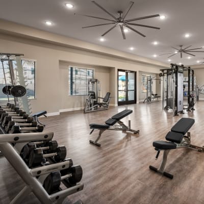 Go get a workout at the gym using some of the free weights at BB Living in Scottsdale, Arizona