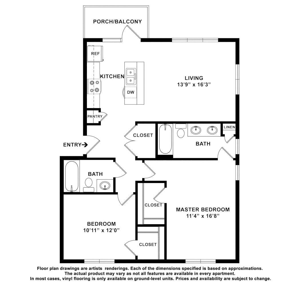 2x2 floor plan drawing at Madison Crest Apartment Homes in Madison, Tennessee