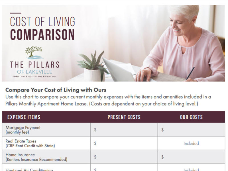 cost of living comparison worksheet at The Pillars of Lakeville in Lakeville, Minnesota