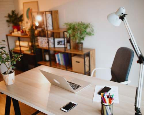 Computer on desk at Lumen Briarcliff in Atlanta, Georgia