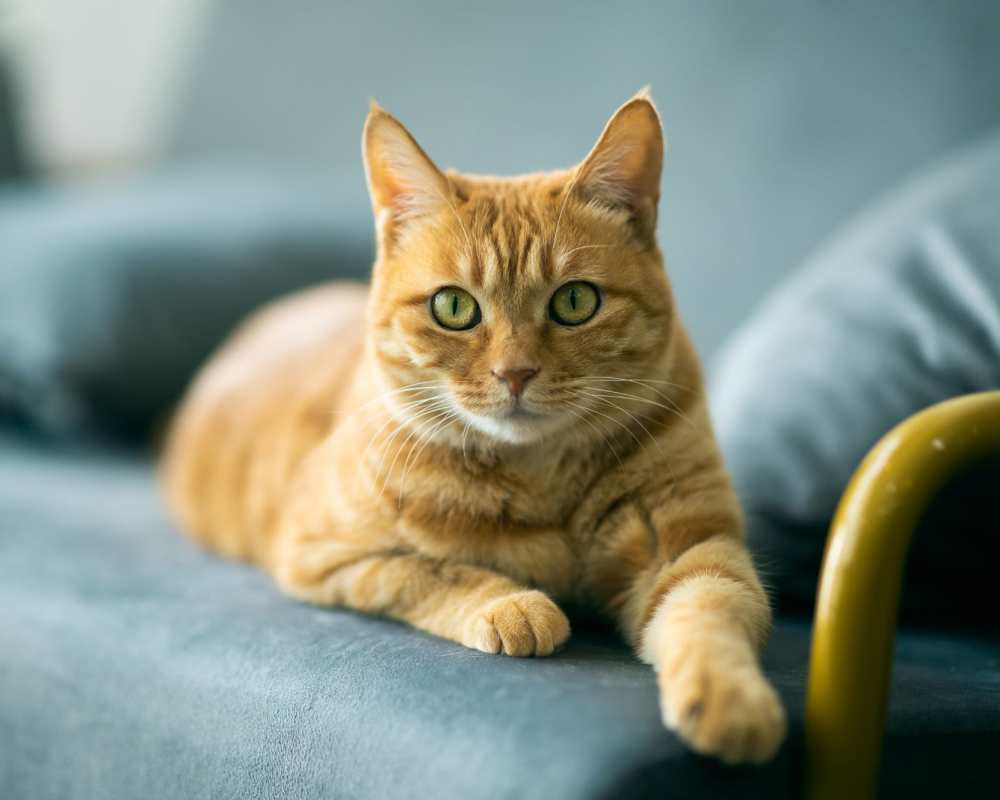 A cat laying on a couch in an apartment at Broadway Apartments in Richmond, Virginia