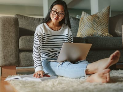 Doing homework in an apartment at Sequoyah Apartments in Concord, California