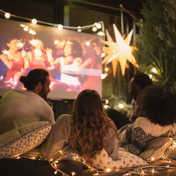 Residents enjoy movie night near East Beach Marina, Norfolk, Virginia