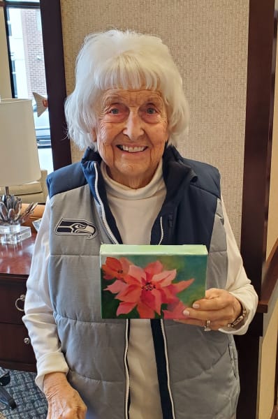 Lorraine, Kirkland (WA) resident, showing off her painting!