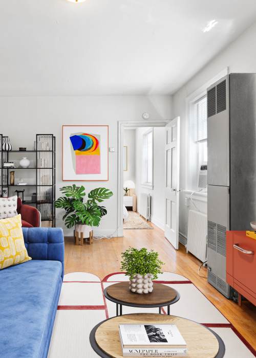 Model apartment living room at 1005 Grove Ave Apartments in Richmond, Virginia