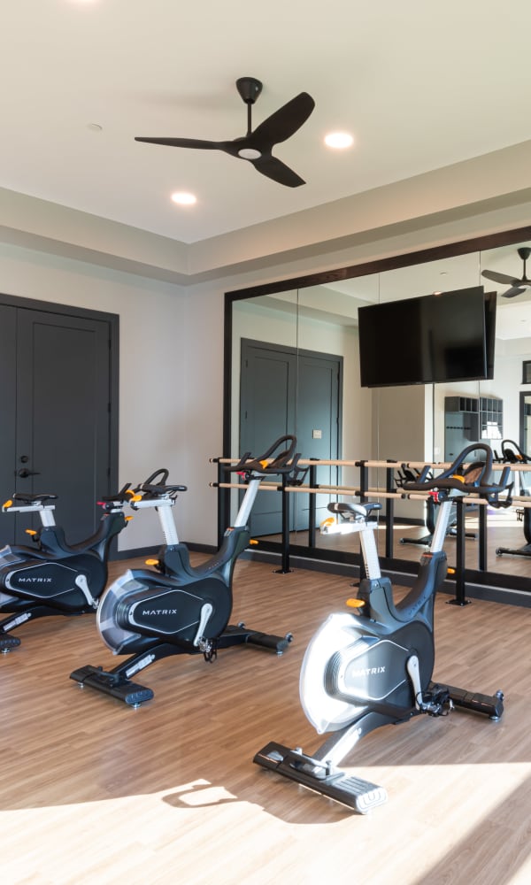 Spin bikes in the state of the art fitness center at The Reserve at Patterson Place in Durham, North Carolina