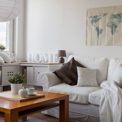 A furnished living room in a home at Osprey Point in Virginia Beach, Virginia