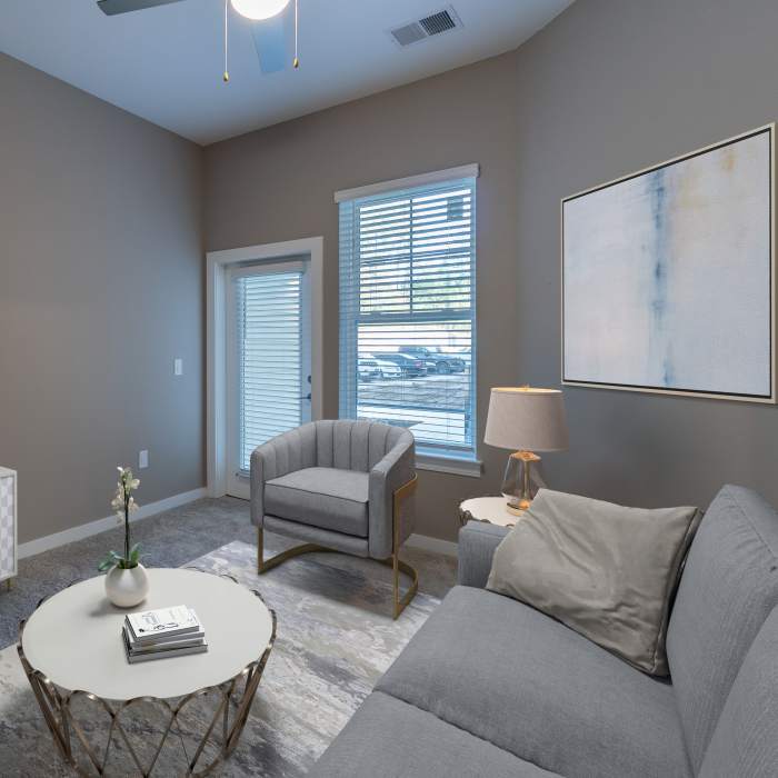 A resident couple smile at each other Acclaim at Cary Pointe, Cary, North Carolina