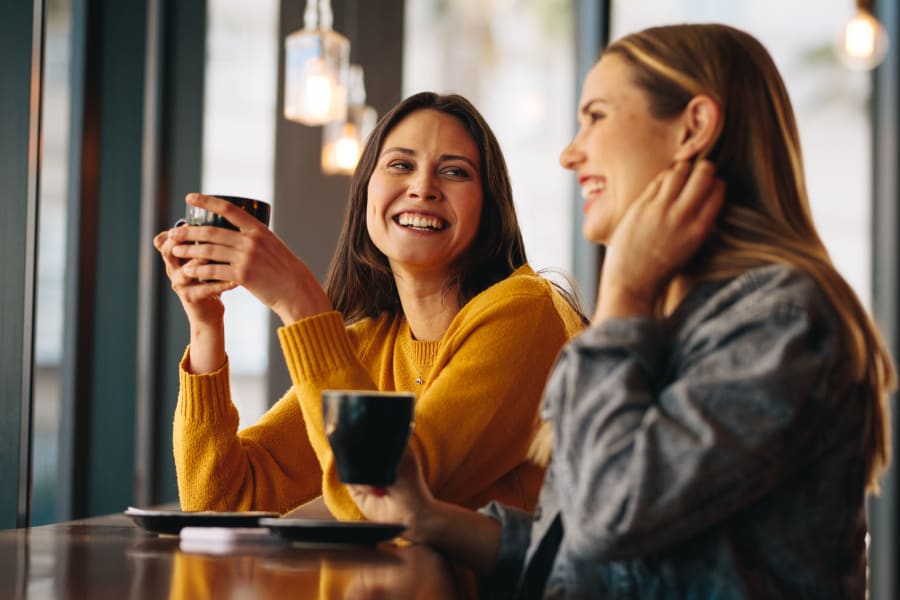 Residents drinking coffee near CORE in Ames, Iowa