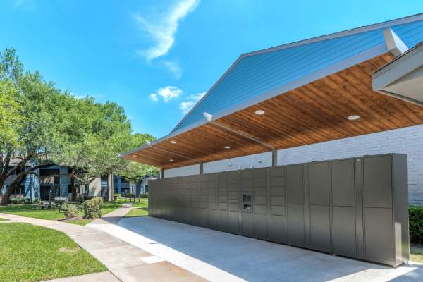 Parcel pending lockers at Warwick at Westchase in Houston, Texas