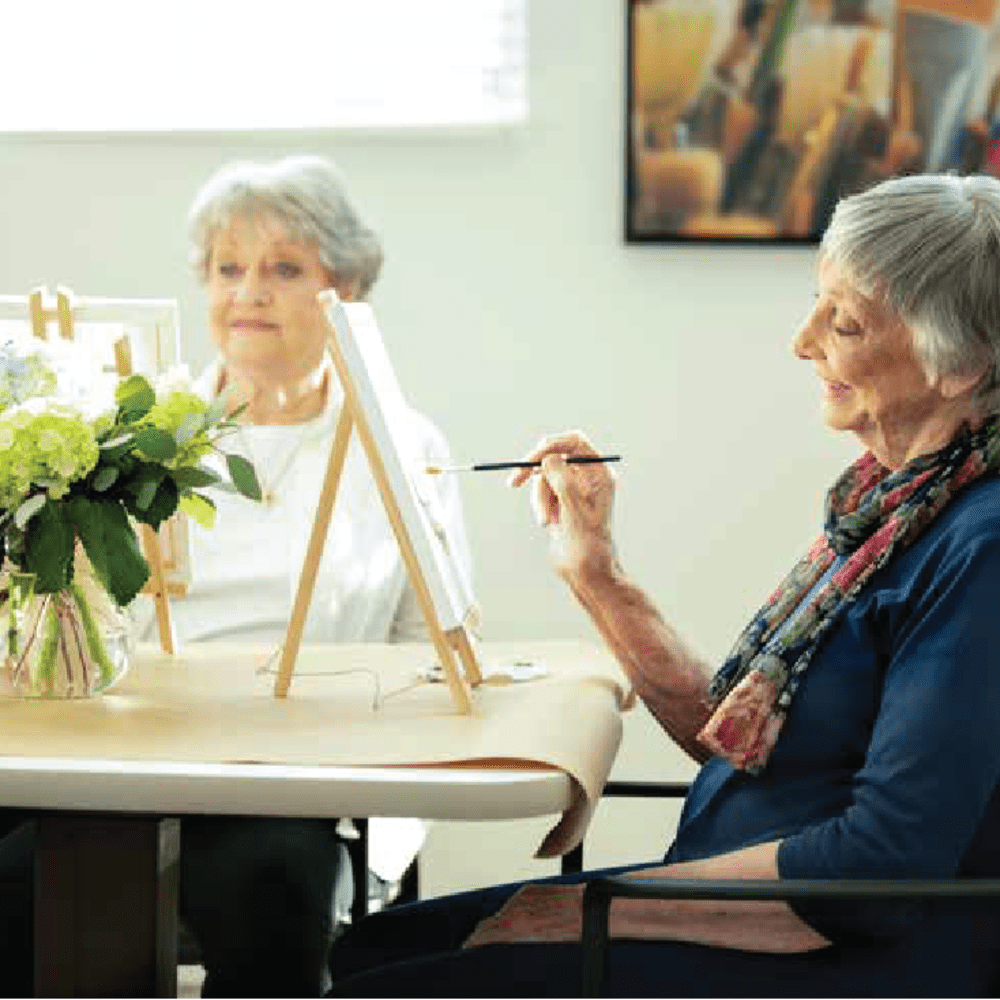Residents painting at Clearwater at The Arboretum in Austin, Texas
