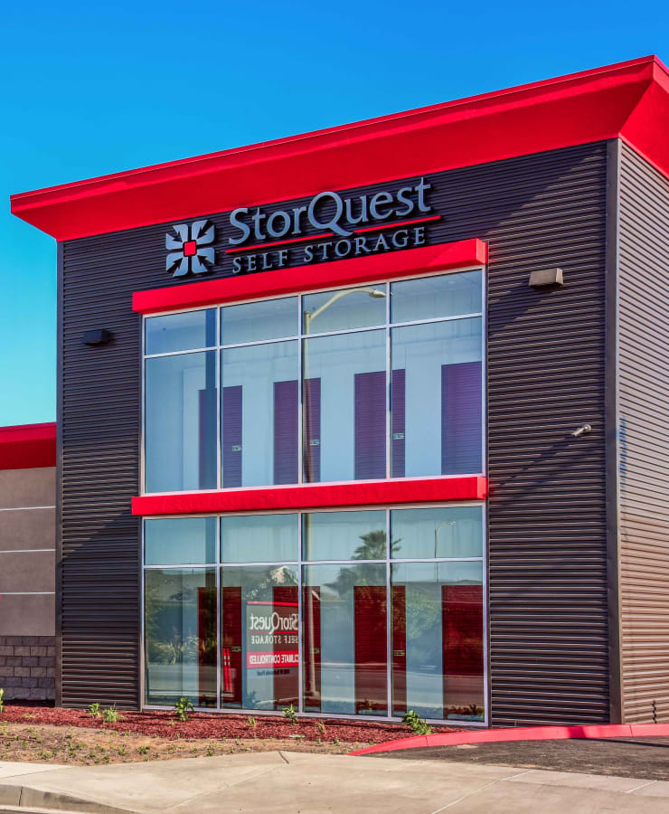 The exterior of the main entrance at StorQuest Self Storage in Fairfield, California