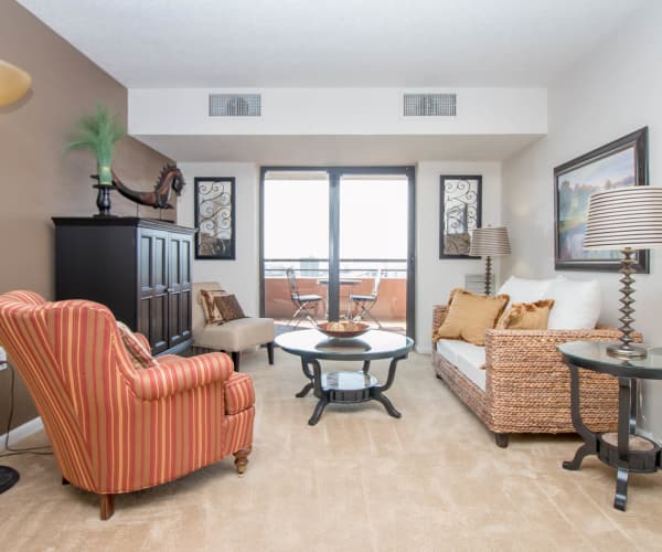 Living room at River Park Tower Apartment Homes