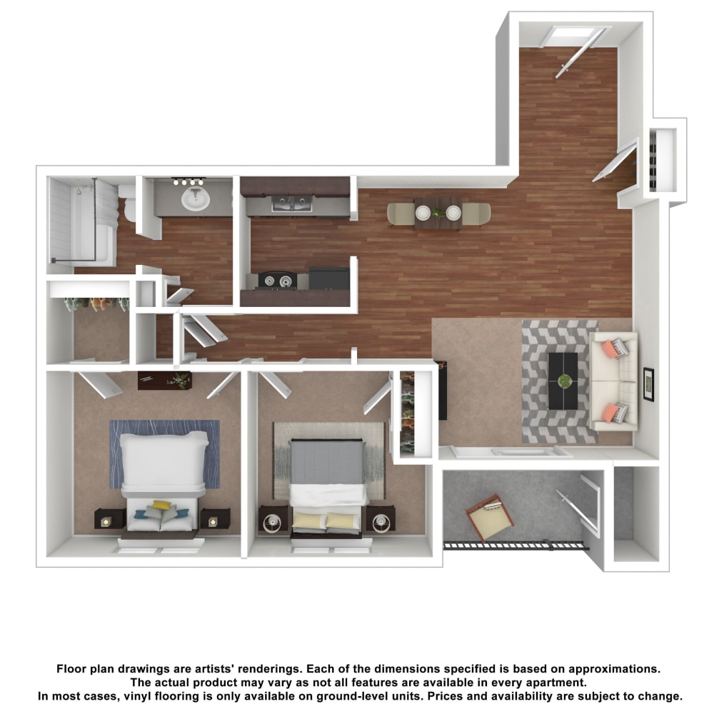 2x2 floor plan drawing at Candlewood Apartment Homes in Nashville, Tennessee