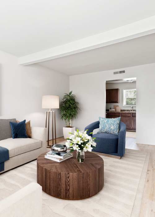 cozy modern living room at Misty Pines Apartments in Ashland, Virginia