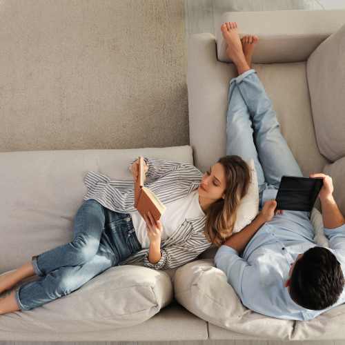 Couple relaxing at home at Zinc 1501 in Sacramento, California