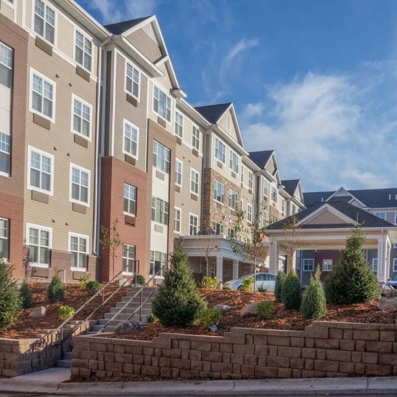 Exterior of apartments at The Sanctuary at West St. Paul in West St. Paul, Minnesota