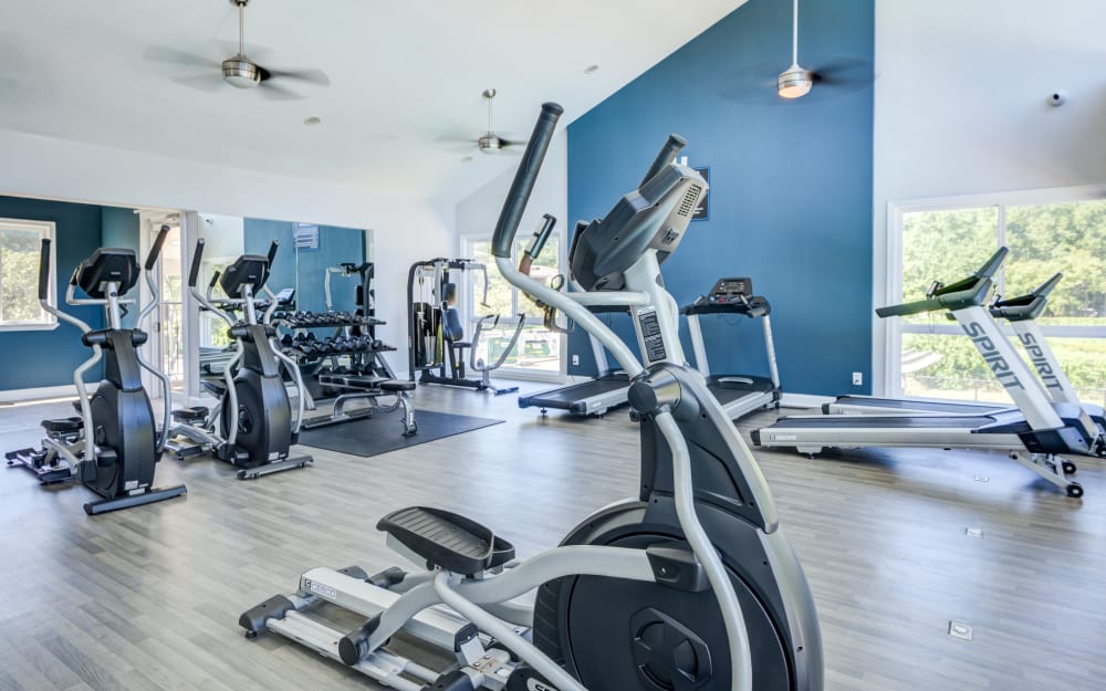 Well-equipped fitness center with cardio equipment at Northampton Apartment Homes in Largo, Maryland