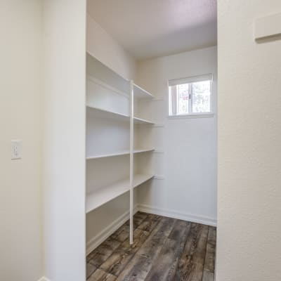 Storage space with shelving at Lofgren Terrace in Chula Vista, California
