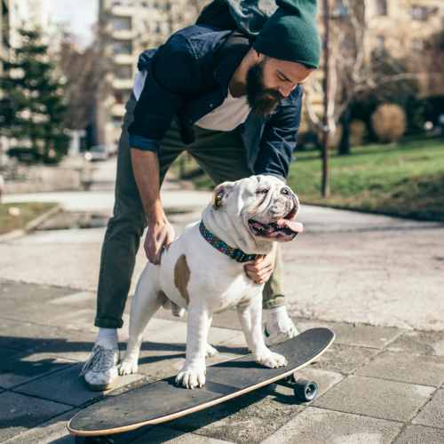 Resident with his dog at Capitol Lofts in Hartford, Connecticut